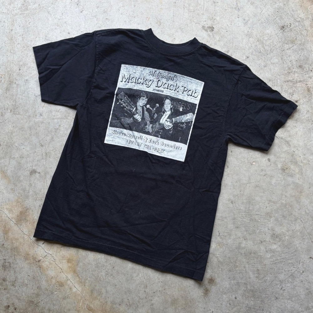 Vintage McGonigel's Mucky Duck Pub Shirt Shake Russell Jack Saunders Black Large